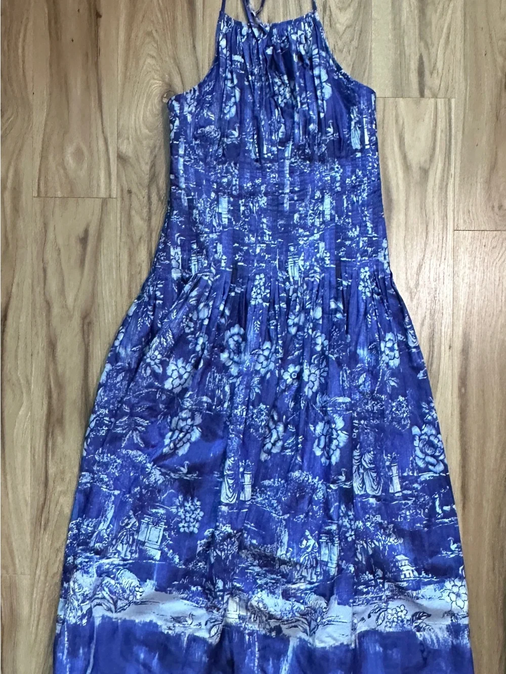 J.Crew Women’s Maxi Dress Open Back Halter Cotton Poplin Blue White Medium M NEW